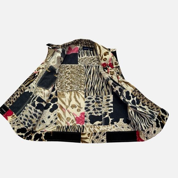 Westbound Vest Cotton Womens Large Animal Safari Print Button Up Tan Black - Picture 2 of 6